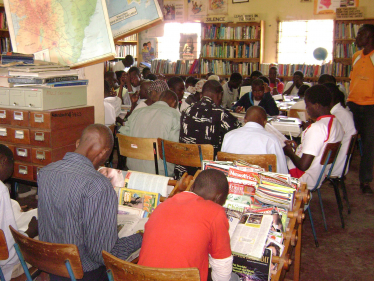 Adults using the library